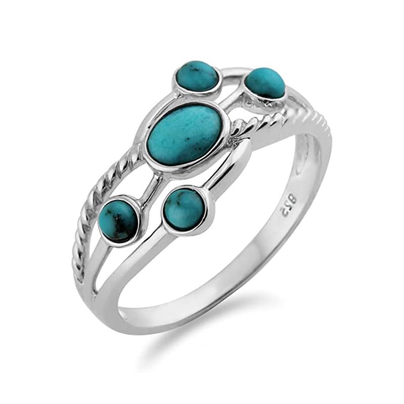 Bague turquoise argent 925 femme avec cabochon contemporain empilable