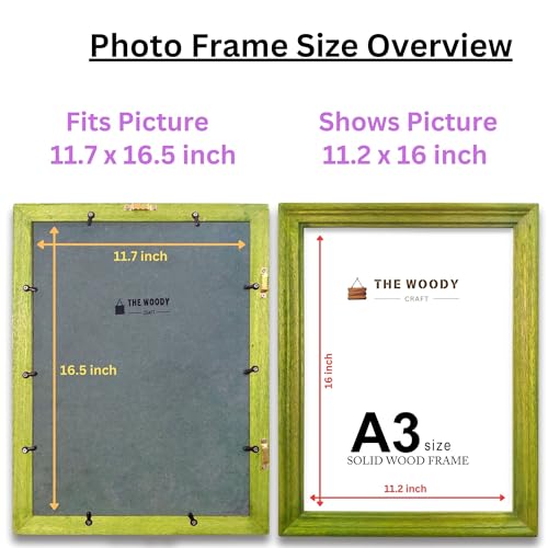 Image of A3 Photo Frames for Wall | Photo Frame for Wall Decoration | mini Frames | Green Wooden Frame for Wall | Adds Charm to Any Room (A3, 11.7x16.5 inch, Green)