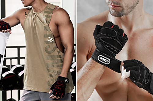 Sujayu Workout Gloves, Gym Gloves For Men, Wrist Wraps Lifting Wrist Wraps Gloves For Working Out, Hand Out Gloves Fitness Gloves Full Palm Protection (Red, L) #TOP6