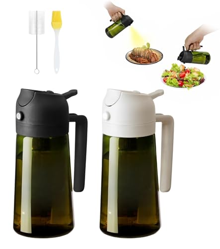 Rusudiy 2 Pièces Pulvérisateur et Distributeur 2-en-1 470ml – Spray Huile en Verre Anti-UV, Sans BPA, pour Cuisine, Salades, Barbecue et Friteuse d’Air...