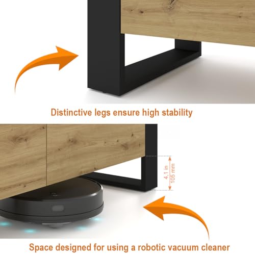 BIM Furniture TV Lowboard Nuka – 200x43x48 cm Stehend Wohnzimmermöbel, Grifflose Fronten, Stauraum TV Möbel – Eiche Artisan