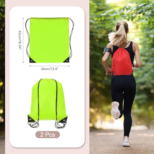 PATIKIL Drawstring Backpack Bags, 2 Pack Sports Cinch Sack Draw String Bag for Sports Gym Yoga Travel Swimming Beach, Fluorescent Green2