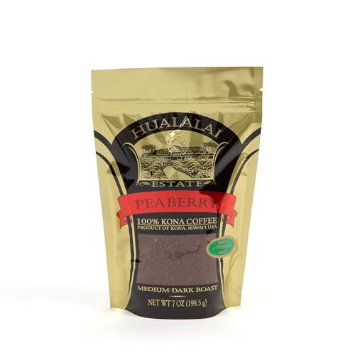 Hualalai Estate PEABERRY- 100% PREMIUM Kona Coffee - Medium-Dark Roast 7oz (Ground)