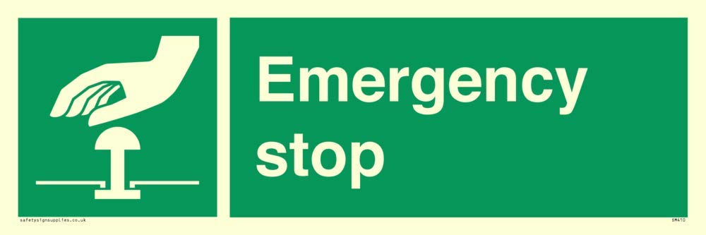 Viking Signs SM410-L31-PV "Emergency Stop" Sign, Photoluminescent Sticker, 100 mm H x 300 mm W