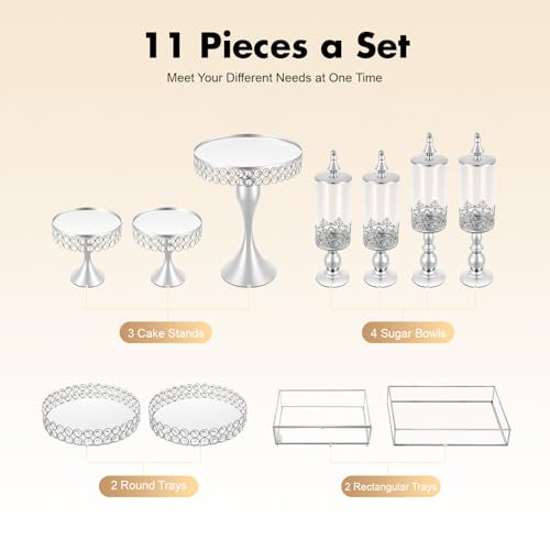 Cake Stand Set Dessert Table Display Set 11 PCS Silver Treat Stands for Dessert Metal Cake Dish for Birthday Party Wedding Ceremony - Image 4