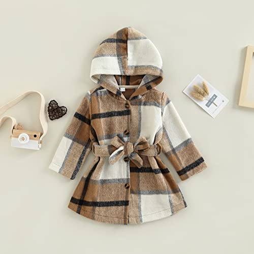 ZAXARRA Toddler Girls Flannel Plaid Jacket Long Sleeve Button Down Belted Coat Hooded Outerwear Fall Winter Clothes2