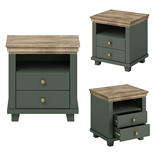 Lomadox Schlafzimmer Komplett Set Landhaus grün Eiche Bettgestell Doppelbett Liegefläche 160 x 200 cm Kleiderschrank Spiegeltür Nachttisch Nachtschrank Kommode – Bild 6