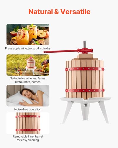 Image of VEVOR 3.2 Gal /12L Fruit Wine Press, Solid Wood Basket with 8 Blocks, Heavy Duty Manual Juice Maker, Cider Apple Grape Tincture Honey Olive Oil Making Press with Handle for Kitchen, Home