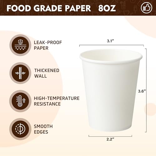 YEEHAW 8 oz 1000 Pack Disposable Paper Coffee Cups, White Hot Cups for Hot Coffee, Hot Liquid, Ideal for Cafes, Bistros, Businesses and Family by YEEHAW - Image 2