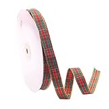 Schleifenbandschleifenband 15mm Rot-Grün Kariert mit Goldkante 45m für Weihnachtsgeschenke, dekoratives Geschenkband für DIY, Bastelprojekte, Weihnachtsbaum und festliche Dekoration