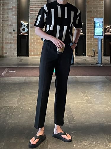 SHENHE Men's Short Sleeve Sweater Jumper Crew Neck Loose Fit Business Casual Knit Top Jumper4