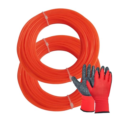 Genérico Hilo desbrozadora - Hilo desbrozadora 2.4 mm, 30m + Par de Guantes - Nylon de Alta Resistencia para Hierba Alta, Maleza y Vegetación Densa -Hilo para desbrozadora, Hilo de desbrozadora.
