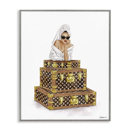 Stupell Industries Luxury Bathrobe Girl Gray Framed Giclee Art design by Ziwei Li, 14 x 11