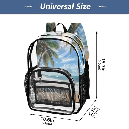 Beautiful Tropical Beach Clear Backpack - Stadium Approved Large 15.7-inch Waterproof Transparent Bag for Sports, Concerts, Work, Travel#184
