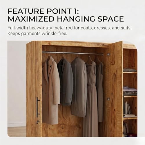Image of FFO Metrix 3 Door Wardrobe for Bedroom | Black Wooden Almirah with Hanging Rod, Shelves & Lock | Spacious Clothes Storage Cabinet for Home, Bedroom, Hostel & Office | Modern Engineered Coach Wood DIY.