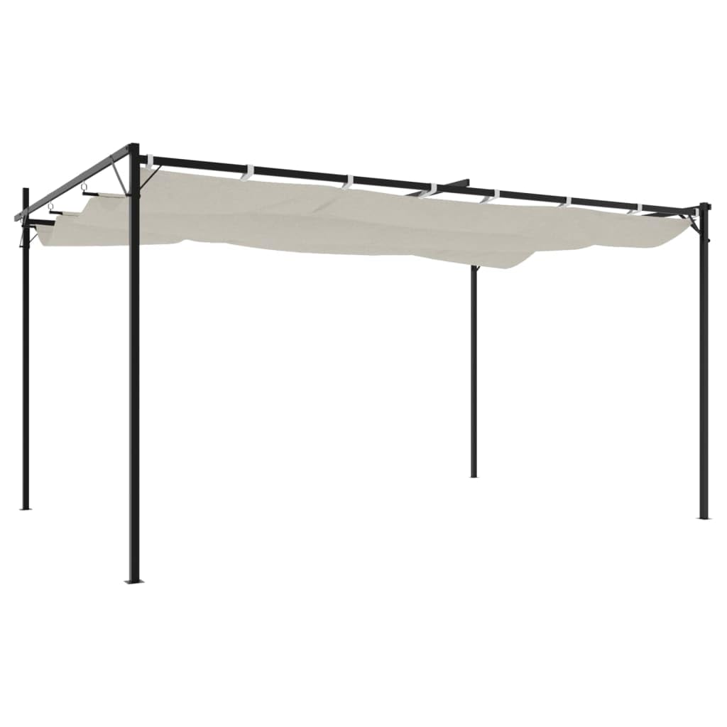 Pergola avec toit coulissant Crème en acier revêtu par pulvérisation et aluminium 395 x 292 x 230 cm Tente de jardin avec protection UV et distributeur d'ombre pour jardin, terrasse, fête