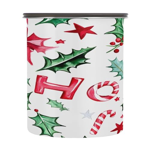 Qilmy Christmas Holly Leaves Air-Less Vacuum Coffee Storage Container-Airtight Stainless Steel Food...