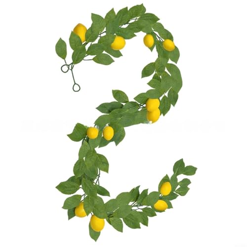 Nexbrill Planta verde colgante de hojas de eucalipto de limón artificial para decoración del hogar y boda, ratán de plástico realista de 170 cm con frutas y follaje detallados
