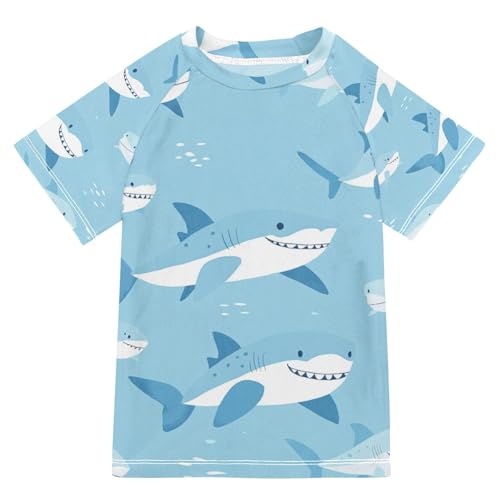 Jucciaco Boys Swing Shirts Shark Fish Blue Sea Rashguard Short Sleeve Kids T-Shirts Sun UPF 50+