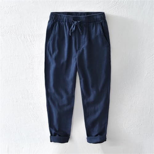 Generic Men's Cotton Linen Pants Summer Breathable Solid Linen Trousers for Male Straight Baggy Pants3