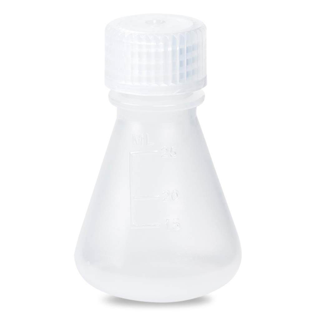 25ml Conical Flask, PP Material, Molded Graduations, Screw Cap, Karter Scientific 237R2 (Pack 12)