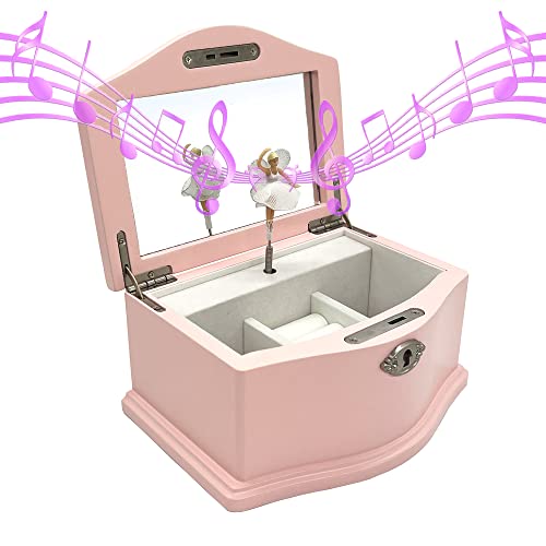 Jozen Gift Ballerina Musical Jewelry Box With Mirror For Girls，Pink Kid's Jewelry Storage Music Chest #TOP6