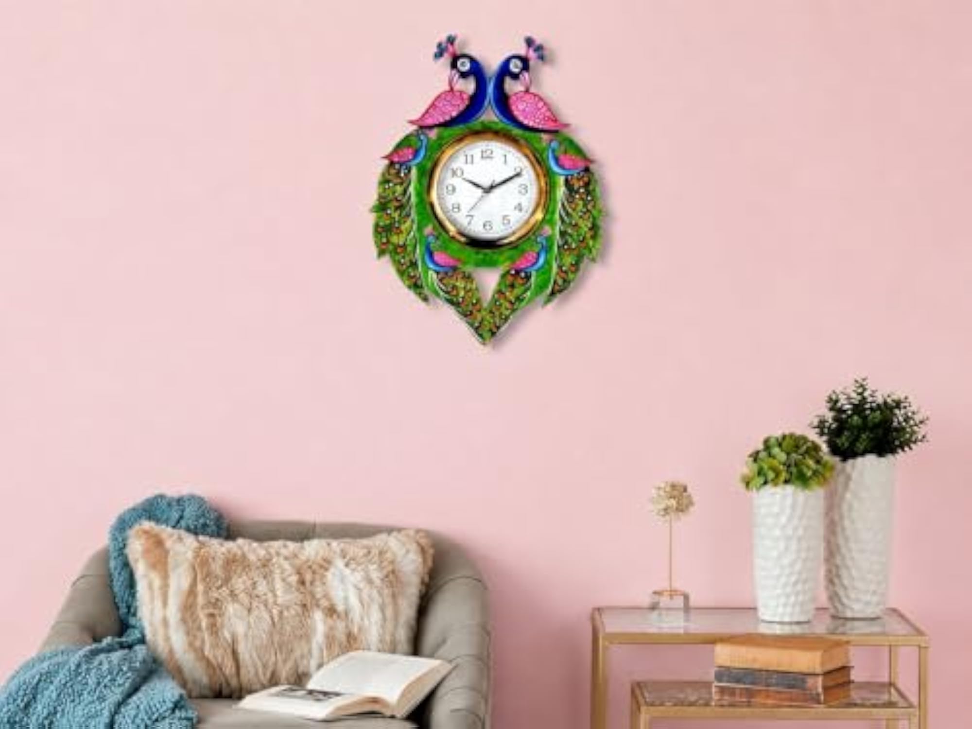 Peacock Wall Clock, Multicolour Decorative Design