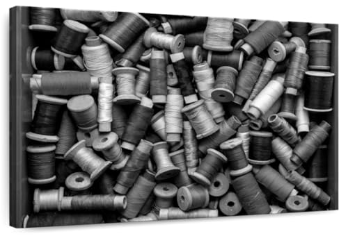 Elephant Stock - Sewing Threads Monochrome Wall Art - Horizontal Canvas Wall Art - Living Room Wall Decor - Photography Hobbies And Lifestyle Canvas Art - Gray And White Decor - 12