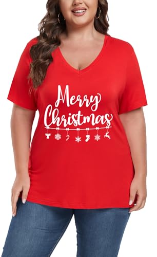 Image of ForHailey Women's Plus Size Short Sleeve Tee Shirt V Neck Basic Ladies Loose Fit T Shirt 1X-5X