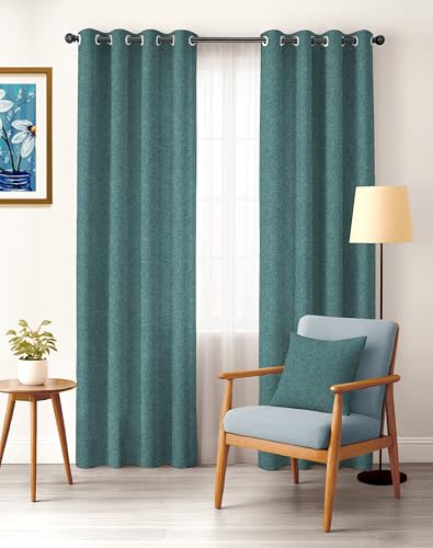 Image of Casableu Twillbone Digital Print 85% Blackout Curtains for Long Door /Window, Thermal Insulated, Tie Back, Wider Width 50 in, Eyelet Curtains for Living Room /Bedroom (Teal 9 ft Set of 2)