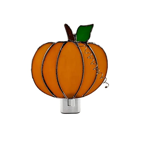 Chezbaby Stained Glass Night Light Plug Into Wall Lamp Decorative Accent Nightlight For Hallway Bedroom Bathroom Kitchen Nature Themed Home Décor For Autumn Thanksgiving Halloween(Pumpkin-B) #TOP4