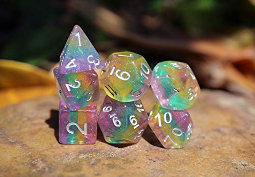 HD Dice DND Dice Set Glitter Rainbow Dice Fit Dungeons and Dragons D&D RPG Role Playing Game Pathfinder MTG Table Game Transparent Polyhedral Dice Set (Sparkly Rainbow) - Thumbnail 6
