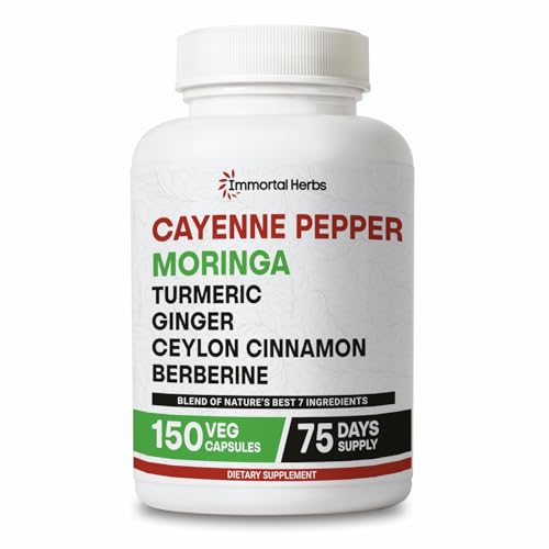Image of Cayenne Pepper Moringa Turmeric Ginger Capsules, 150 Pills, Gut Health Supplement w /Extra Strength, Non-GMO & Gluten Free, Pure Berberine HCL and Ceylon Cinnamon Extract Powder