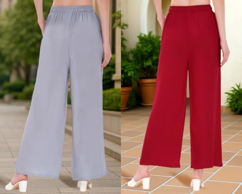 Image of Buy That Trendz Palazzo Pants for Women Rayon Elasticated Regular Fit Flared Wide Leg M to 6XL Pack of 2