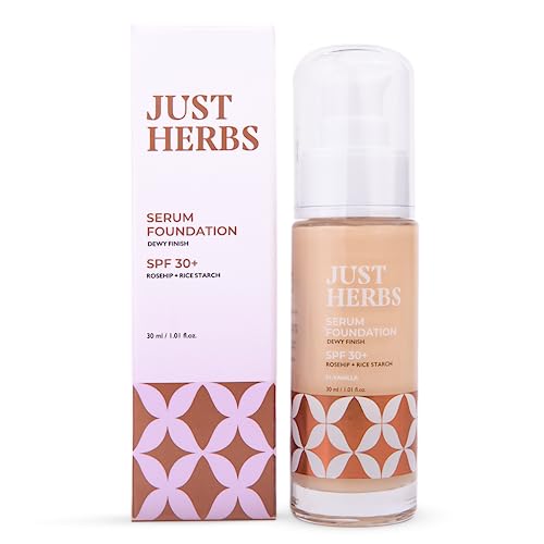 Just Herbs Serum Foundation For Face Makeup With SPF30+ Dewy Finish Full Coverage Waterproof, Sweatproof Foundation For All Skin Types (Vanilla)