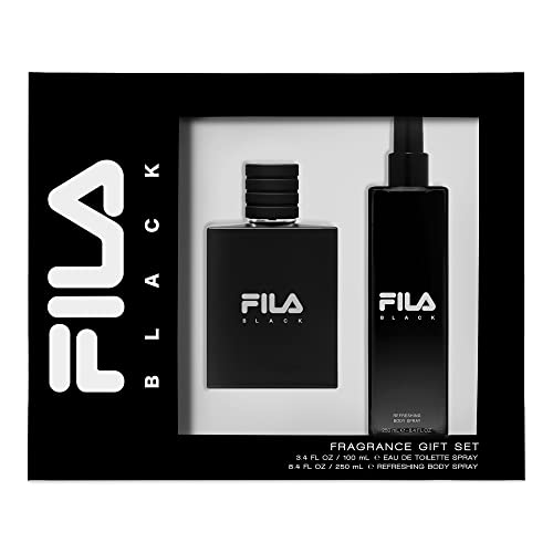 Fila Black - Invigorating And Spicy Edt Fragrance And Body Spray For Him - Extra Strength, Long Lasting Scent Payoff - Trendy, Rectangular, Streamlined, Portable Bottle Design - 2 Pc Gift Set #TOP12