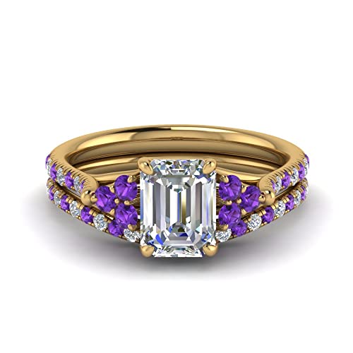 Bague de mariage taille émeraude petite cathédrale plaqué or