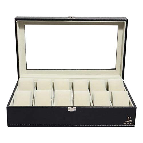 PANKATI Watch Storage Box Organizer with Faux Leather Finish