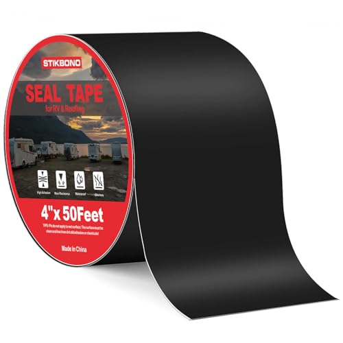 Image of 4 inch x 50Ft 1-Pack Black RV Sealant Tape,Waterproof Commercial Roof Tape for Walls, Appliances, Vehicle Repairs, and Weatherproof
