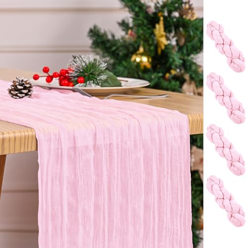 4 Stück Tischläufer Rosa 45 x 275 cm Käsetuch Tischläufer Boho-Gaze-Tischläufer für den Esstisch rustikale durchsichtige Stoff-Tischläufer für Hochzeit Party Brautparty Frühling