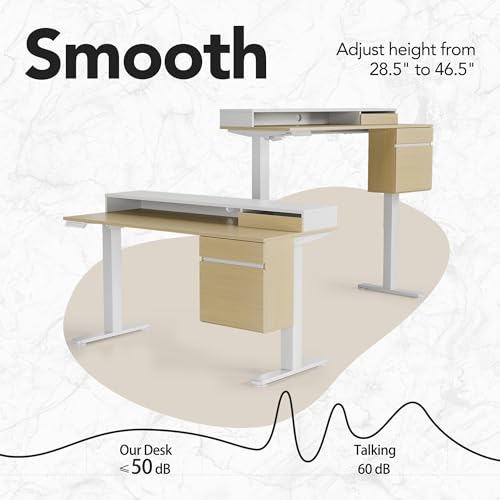 Image of HUANUO Electric Standing Desk with File Cabinet, 47 Inch Height Adjustable Desk with Storage Drawers, Ergonomic Stand Up Table Compatible with Monitor Stand, Light Walnut