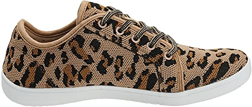 Image of WHITIN Women's Minimalist Knit Barefoot Sneakers, Size 9.5 Low Zero Drop Sole with Arch Support Wide Width Toe Box Fashion Comfortable Tennis Hiking Walking Work Training Sport Female Shoes Leopard 40