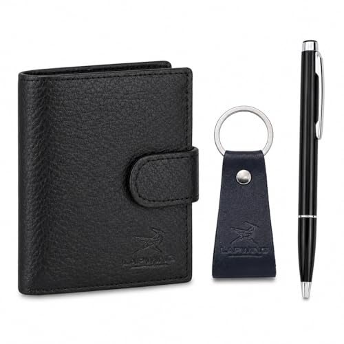 LAPWING Premium Men’s Gift Set – RFID Pop-Up Wallet, Leather Keychain & Metal Pen Combo | Luxury Gift Box for Men | Birthday (Black)