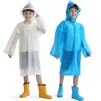 Opret 2 Pack Raincoats for Kids, Reusable Rain Ponchos with Hood and Sleeves Waterproof Rain Coats for Boys and Girls