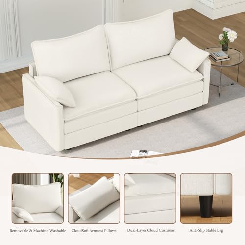Image of Vesgantti 74 inch Loveseat Sofa for Living Room, Comfy Cloud Couch Deep Seat Chenille Modern 2 Seater Small Sofa with Armrest Pillow, Easy Assembly for Small Spaces, Snow White