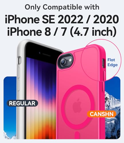 Image of CANSHN Magnetic Case for iPhone SE 2022 /iPhone SE 2020 /iPhone 8, Built in Magnets Compatible with MagSafe, Translucent Matte Back Phone Cover for iPhone 8 /SE 2 /SE 3(4.7 inch) Frosted Hot Pink