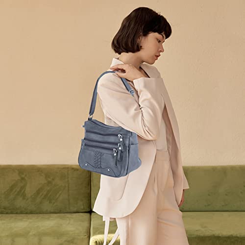 Image of ELDA 10 Pockets Crossbody Purse for Women Medium Pocketbooks Ladies Soft PU Leather Shoulder Bag Ladies Top Handle Satchel