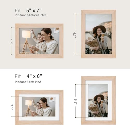 5x7 Oak Wood Picture Frame - Minimalist 5x7 Picture Frame, 5"x7" Frame Wood, Natural Solid Wooden Picture Frames for Wall Art Photo and Prints(1 Pack, Beige)