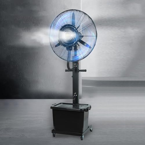 Ventilador Nebulizador (26 Pulgadas) ｜Ventilador de Pie｜Ventilador Exterior Móvil de 3 Velocidades de Enfriamiento ｜Ventilador con Agua Pulverizada｜Ventilador Industrial para Almacén y Sótano