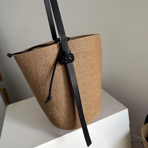 Women Straw Bag Handwoven Shoulder Bag Top Handle Handbag Beach Bag Japanese Styles Bucket Bag Shopping Dating Bag3